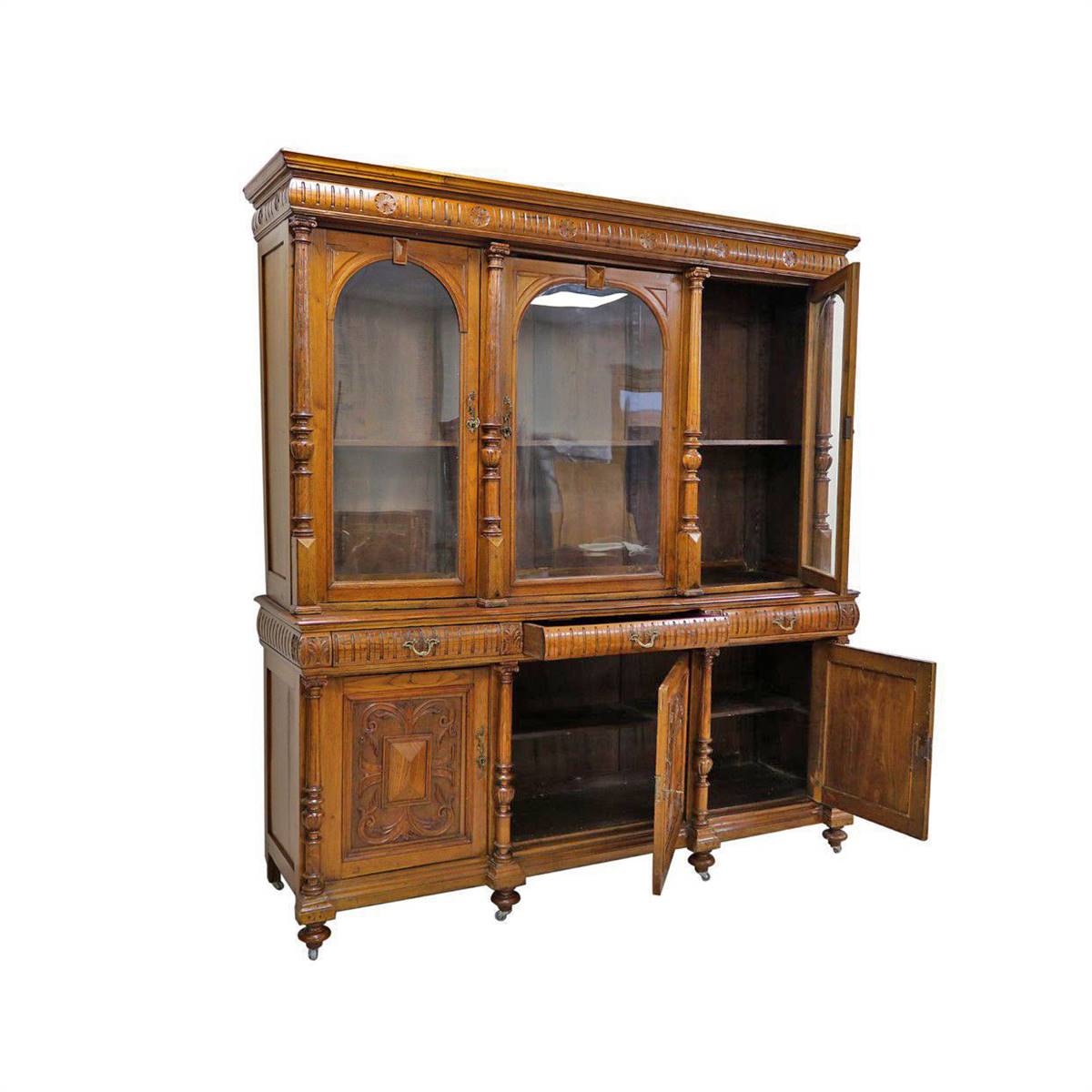 Antiqium Ürün  BÜYÜK OYMA İŞÇİLİKLİ MEŞE FRANSIZ KİTAPLIK