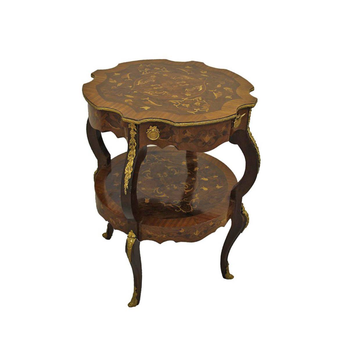 Antiqium Ürün  MARKÜTERİLİ MAUN RAFLI SEHPA