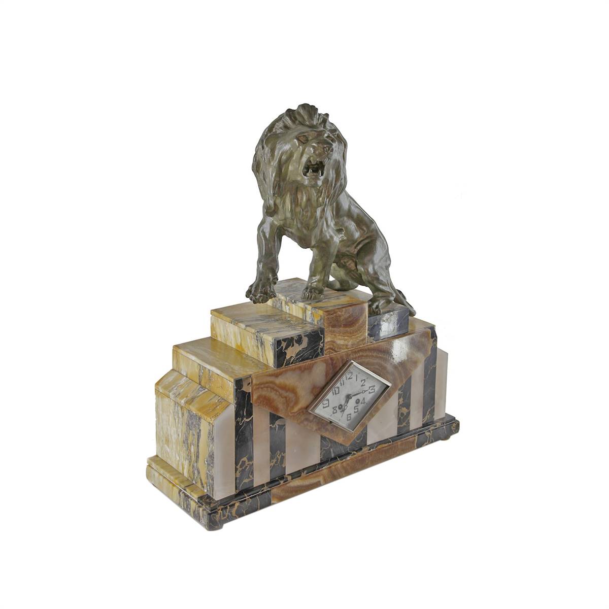 Antiqium Ürün  BRONZ ASLAN HEYKELLİ MERMER SAAT TAKIM