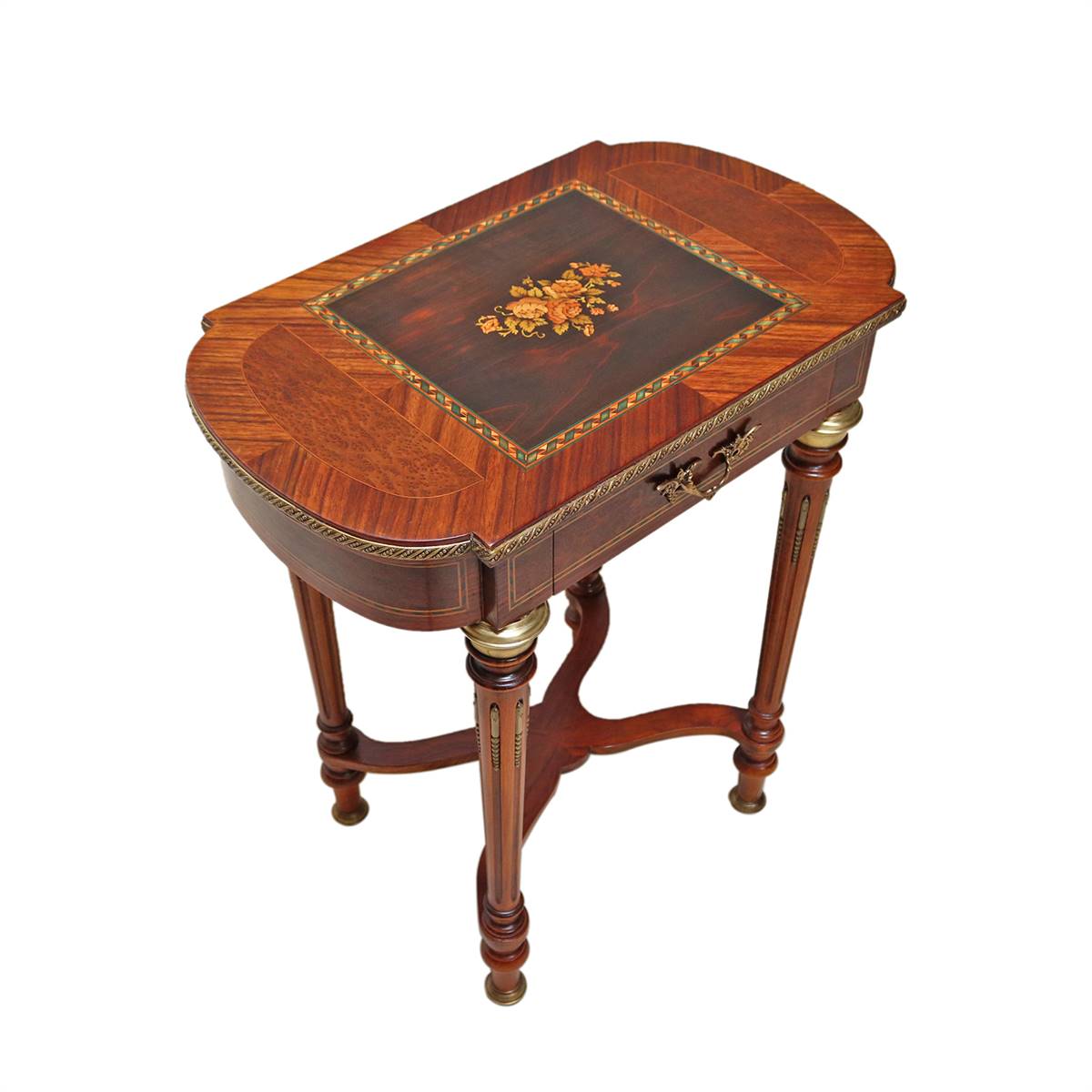 Antiqium Ürün  MARKÜTERİLİ, BRONZ DETAYLI VE ÇEKMECELİ MAUN SEHPA