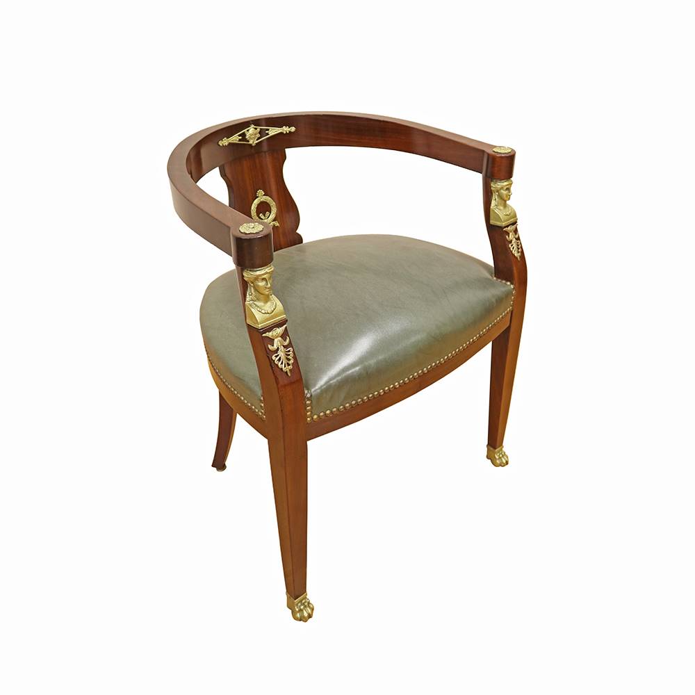 Antiqium Ürün  FRANSIZ BRONZ DETAYLI DERİ SANDALYE