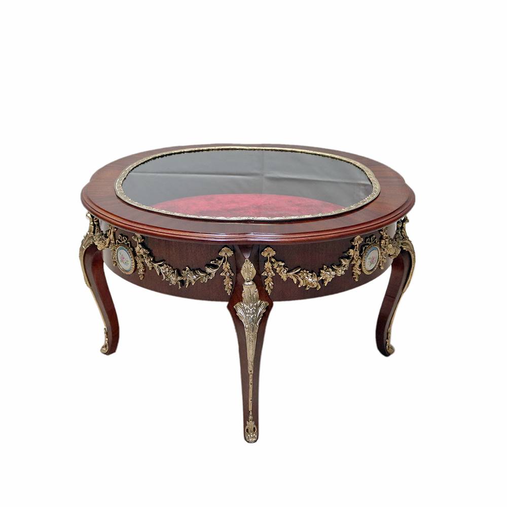 Antiqium Ürün  SEVRES VE BRONZ DETAYLI AHŞAP TEŞHİR SEHPASI